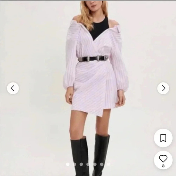 Maje Asymmetrical Off-Shoulder Bishop Sleeve Dress size 36 - Picture 5 of 9